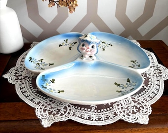 Vintage Lefton Miss Priss Divided Kitty Dish – Ceramic Candy Tray