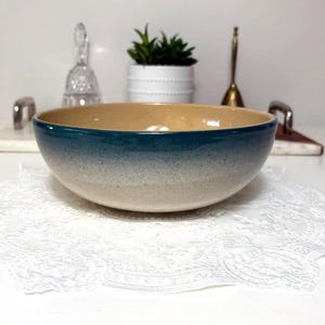 Vintage Mixing Bowl, Medalta Redcliff Stoneware with Teal Glaze