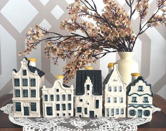 KLM Blue Delft's BOLS Amsterdam 1575 Canal House Lot Set of 8. S4