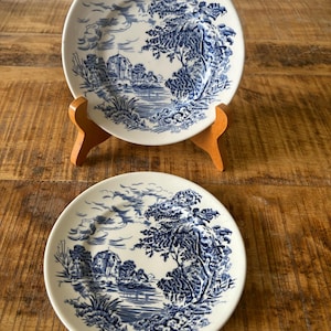 Vintage Wedgwood Countryside Blue China Set of Two 1960s Blue Transferware Dinnerware Enoch England | Blue and White China Collectible Decor