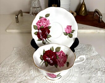 Vintage Royal Albert Large Roses Teacup and Saucer, Fine Bone China, England