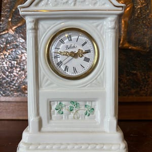 Belleek Co. Fermanagh Ireland Pottery Glenveigh Mantel Clock 7 3/4, Irish ceramic clock, vintage home decor, collectible Irish clock