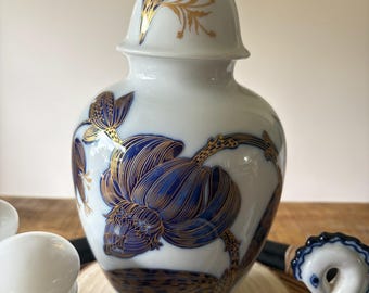 ヴィンテージ ハインリッヒ＆カンパニー コバルトブルー 花柄磁器花瓶