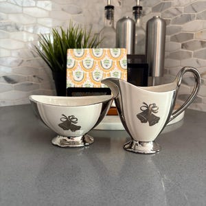 Vintage Royal Winton Grimwades Sugar Bowl & Creamer Set - Silver Bells Pattern Tea Serveware Gift