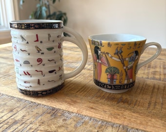 Vintage Fathi Mahmoud Limoges Mug: Egyptian Hieroglyphs & 18k Gold