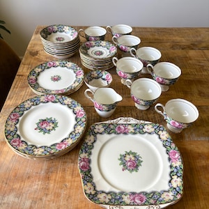 Vintage Paragon Gingham Rose porslinsset: 35-delars fint porslinsservis