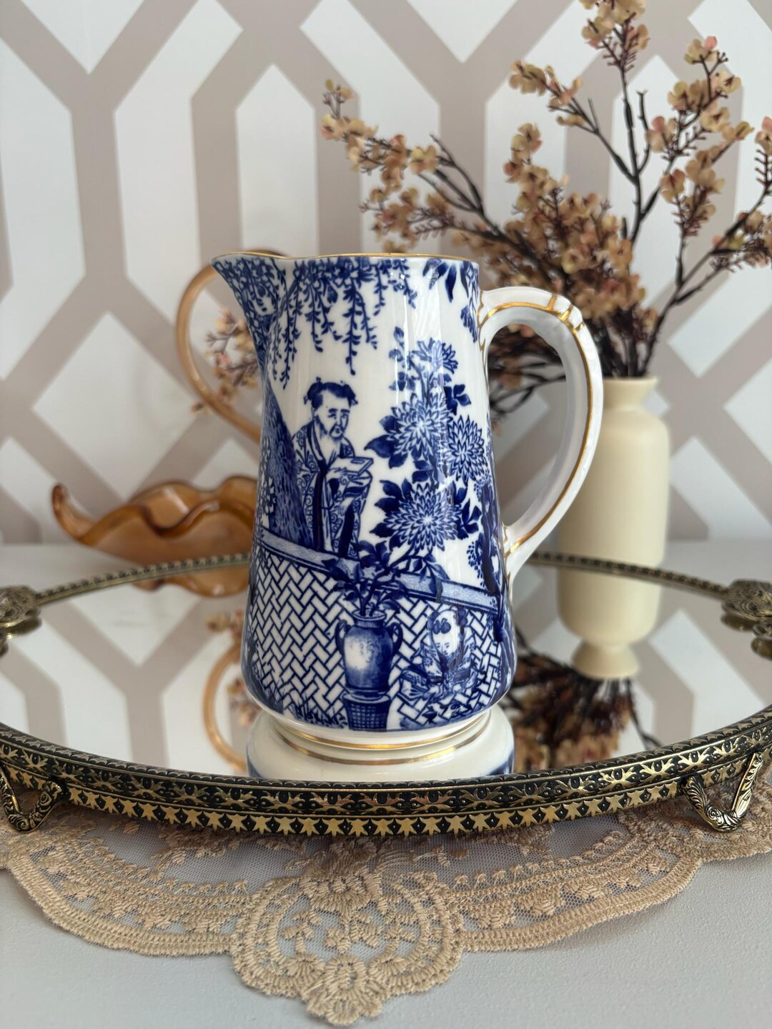 Vintage Royal Crown Derby Blue and White Porcelain Creamer Pitcher