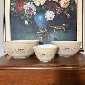 Vintage Pyrex Forest Fancies Mixing Bowls Set of 3 401-403 MCM 1980s Mushroom Farmhouse Cottage Kitchen Decor Gift for Her