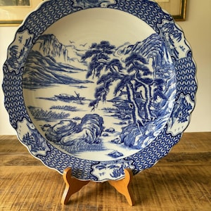 Vintage Japanese Large Imari Plate 14 Inch Blue and White Antique Ceramic Dinnerware, Traditional Asian Decor, Collectible Gift