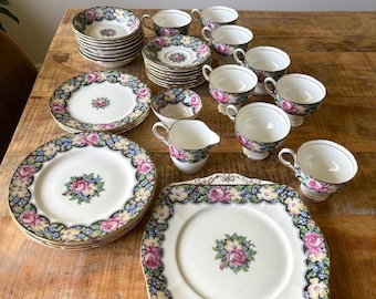 Paragon Gingham Rose Dinnerware Set Vintage China
