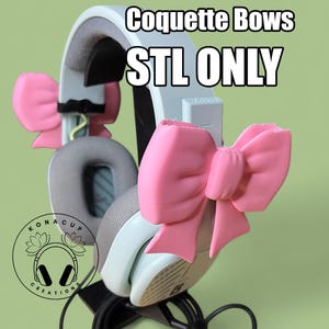 3D print STL cute coquette bows headset decor, gamer headphones bow accessory, Twitch streamer assets tech gear