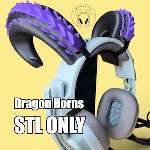 3D print STL cool horns headset decor, dragon horns headphones attachment, streamer gamer headset tech gear