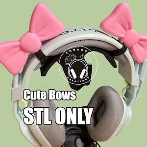 3D Print STL Cute bows headset decor, gamer headphones accessory, Twitch streamer assets, tech gear