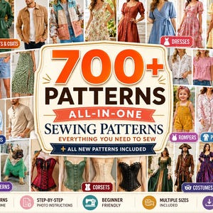 700+ PDF Sewing Patterns Bundle, Complete Clothing Pattern Collection, Women Men Kids, Dresses Tops Pants Jackets & Easy Projects