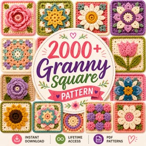 2000+ Crochet Granny Square Patterns | Flower Motifs, Blankets & Afghans PDF