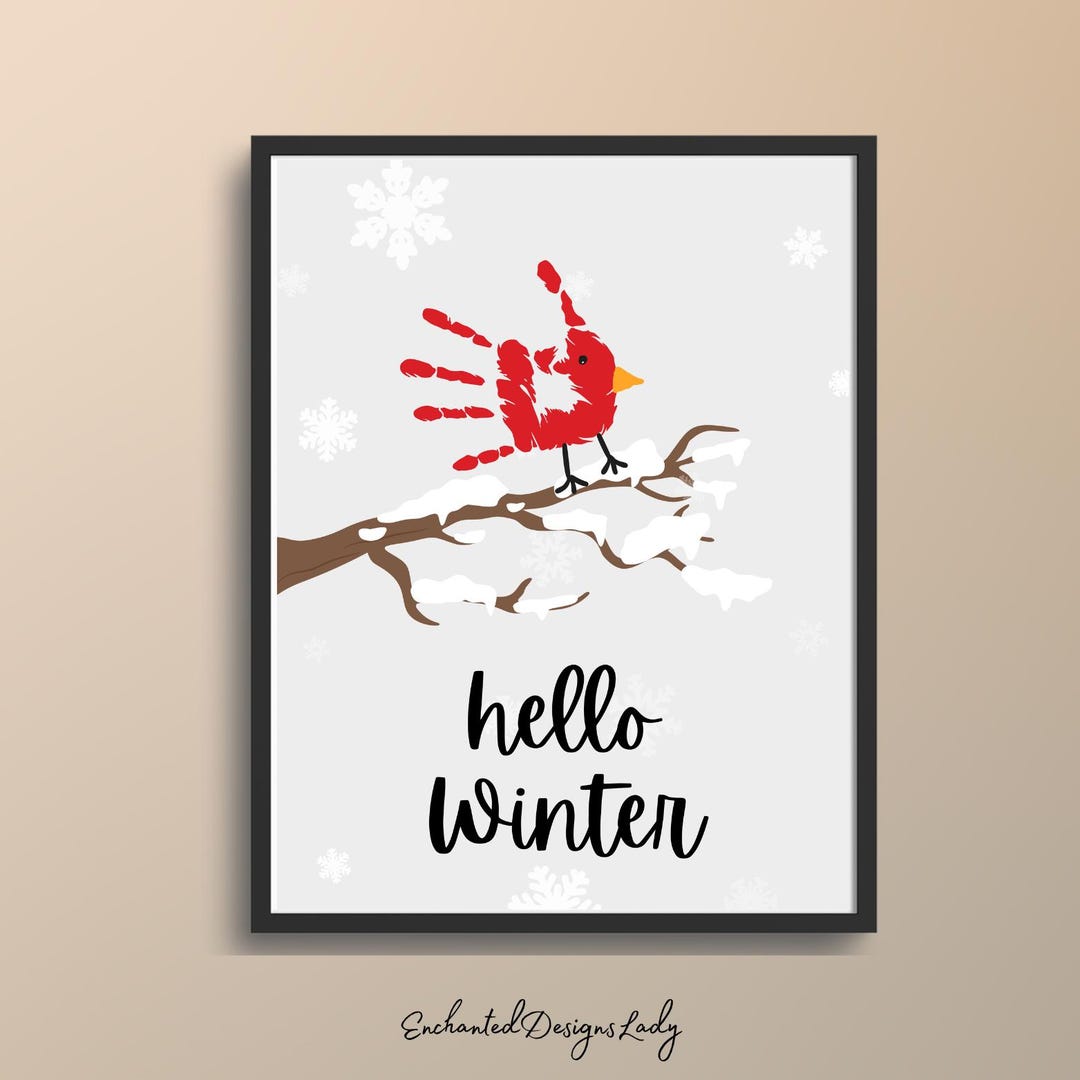 Hello Cardinal Pattern Hello Winter Handprint Cardinal Bird Template Keepsake Gift Craft - Etsy