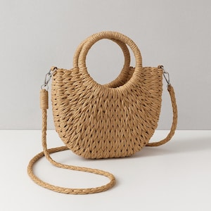 Tissé à la main en paille rotin demi-lune plage sac à main grande capacité femmes été évider Crossbody sac à bandoulière