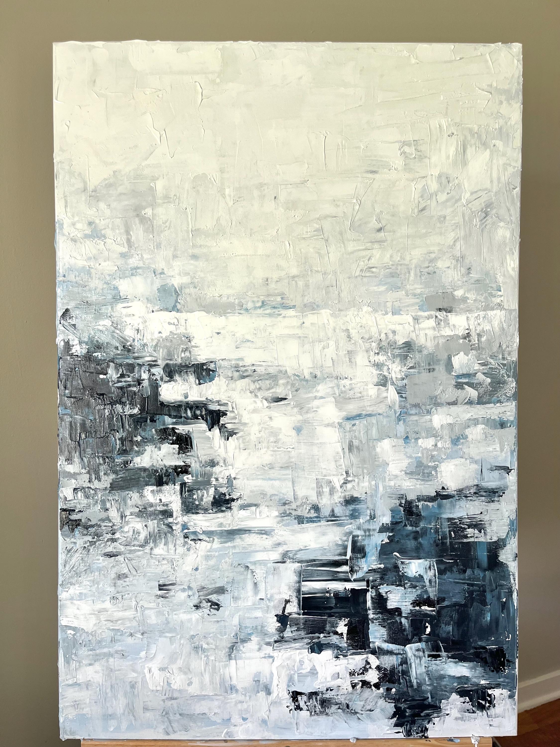 冬の静寂、キャンバスに描かれたオリジナルのアクリル画、抽象画