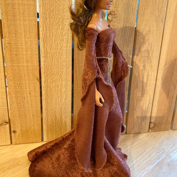 Soft Brown Medieval Gown Designed for Barbie Model Muse Body Type