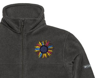 ユニセックス刺繍入りコロンビアフリースジャケット、快適なアウターウェア、ハイキング、カジュアルウェア、ホリデーギフトに最適