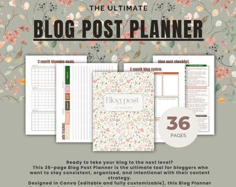 Blog post planner | Blog planner Template | Blog planner | Blog post template | blog content planner | canva blog template.