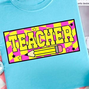 Retro Teacher PNG, Colorful Checkerboard Teacher Sublimation, Back to School Png, Groovy Love Them Teach Them Png
