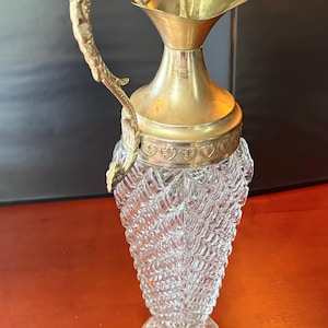 Tall Vintage Italian Crystal Decanter Silver Plate Glass Carafe Wine Pitcher