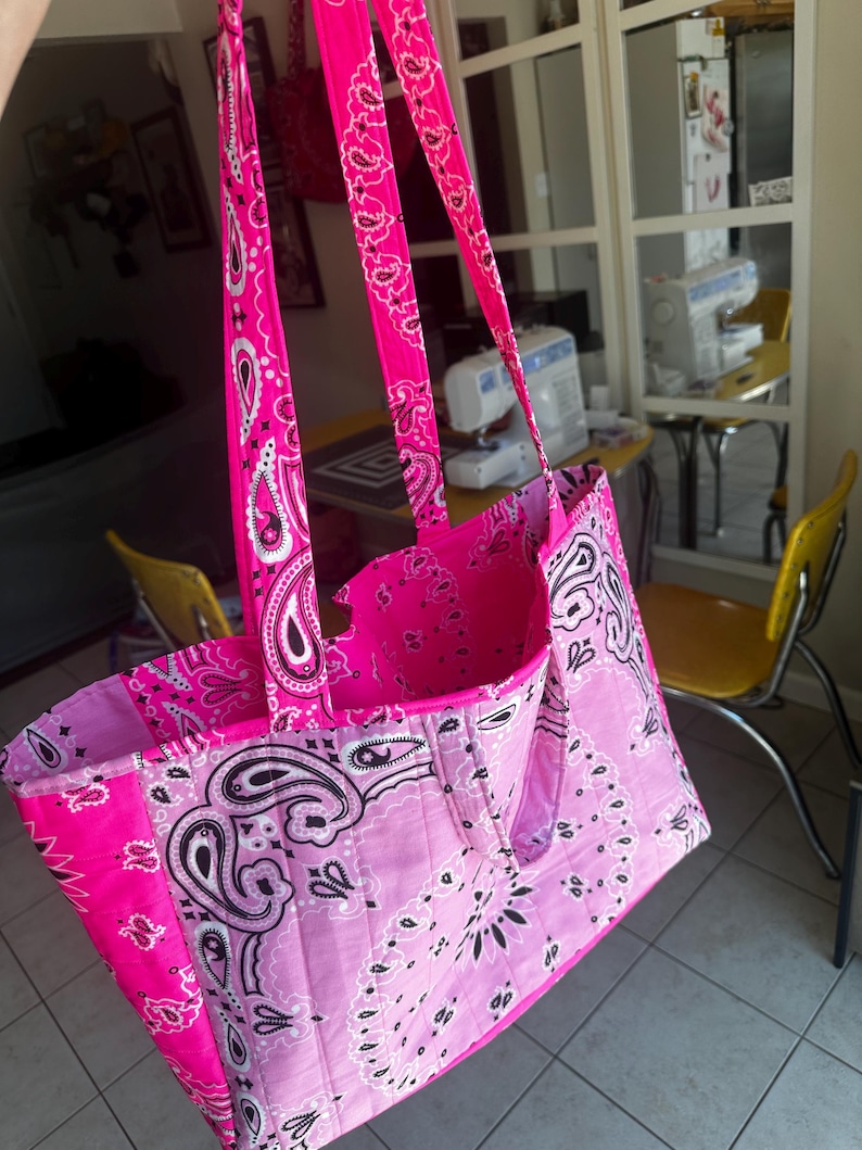 Bolso tote con pañuelo acolchado personalizado 2tone pink&neon