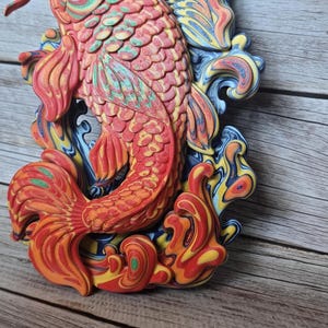 Arte de Parede de Peixe Koi, Decoração Impressa em 3D Psicodélica em PLA
