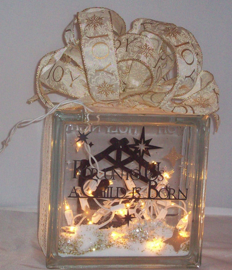 Christmas Religious Glass Block Lights Nativity Gift Etsy