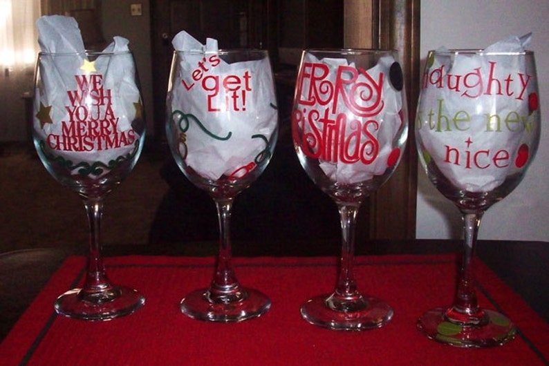 Christmas Decor Wine Glasses  Etsy