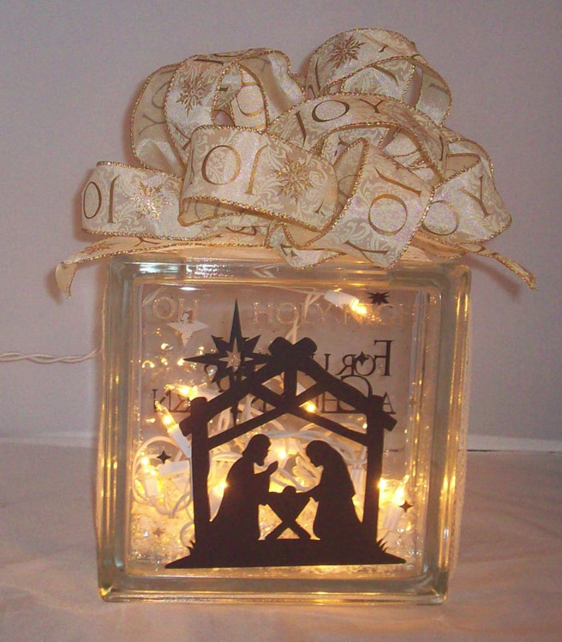 Christmas Religious Glass Block Lights Nativity Gift | Etsy