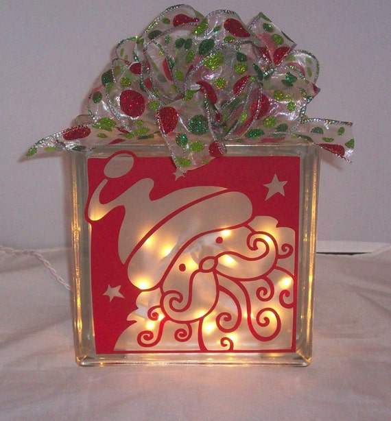 Christmas Decorated Glass Block Santa Face Etsy
