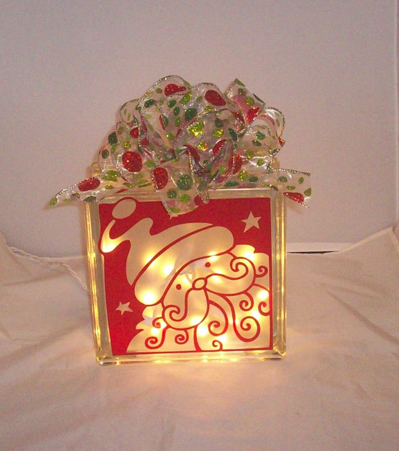 Christmas Decorated Glass Block Santa Face Etsy