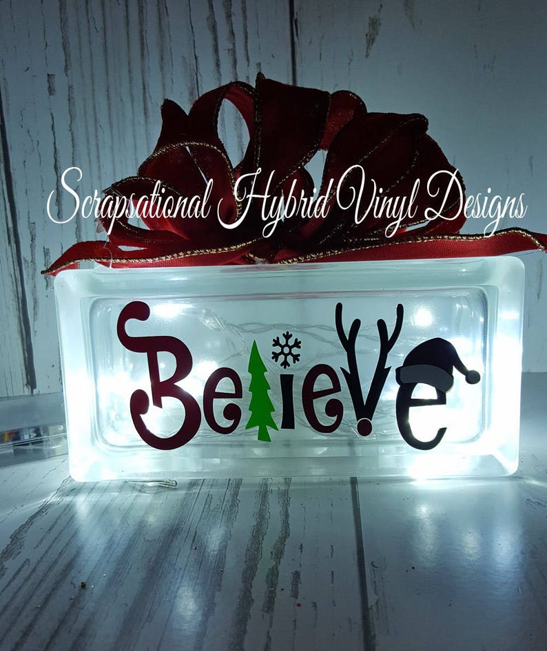 Christmas Believe lighted block glass block lights Etsy