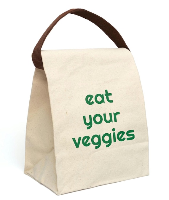 Eat Your Veggies Canvas Lunch Bag: Reusable Eco-Friendly Tote (8" x 12.5" x 5.5")