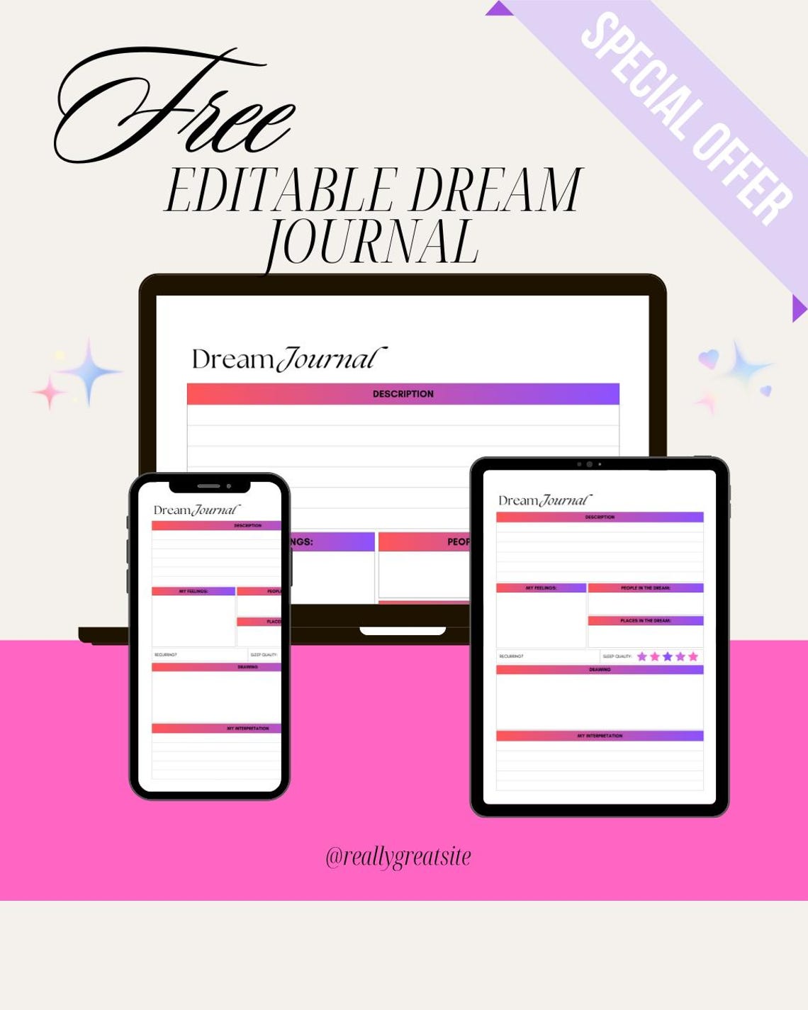Printable Dream Log – Almost Free at Five Cents – PDF Dream Journal ...