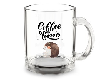 Hedgehog Coffee Time Glass Mug | 10oz Clear Beverage Cup (Handwash)