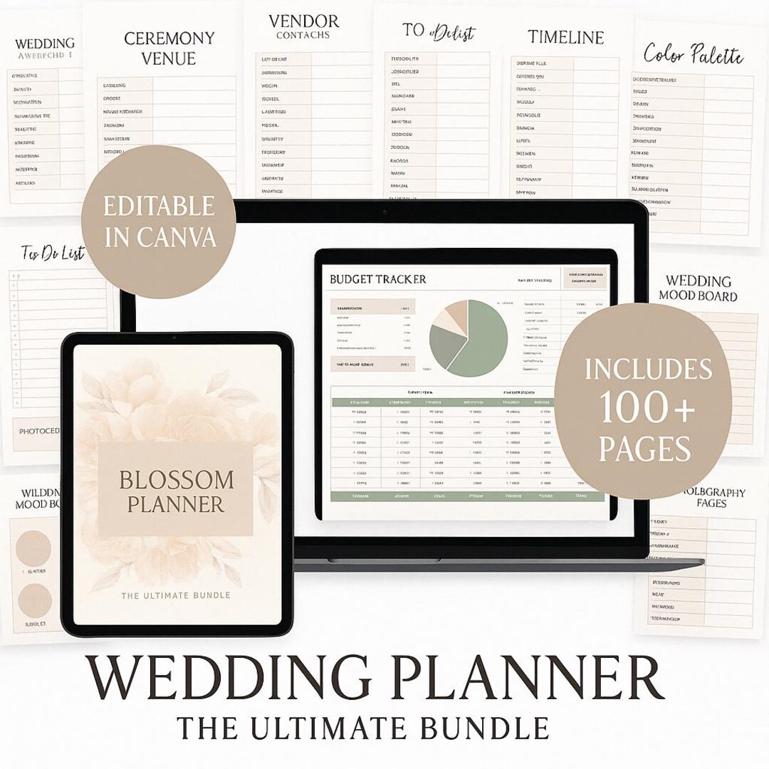 Wedding Planner PDF, Printable Wedding Organizer, Budget Workbook