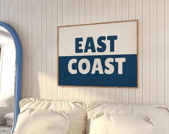 East Coast Printable Wall Art, Blue and Cream Split East Coast Print, Nautical Wall Poster Print, Beachy Printable Wall Art, Coastal Cowgirl
