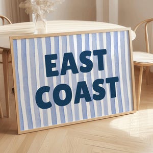 East Coast Print, Coastal Cowgirl Digital Download Print, Coastal Blue Striped Wall Art, Beachy Wall Art, Coastal Aesthetic, Blue and White