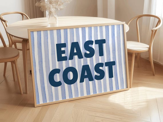 East Coast Print, Coastal Cowgirl Digital Download Print, Coastal Blue Striped Wall Art, Beachy Wall Art, Coastal Aesthetic, Blue and White