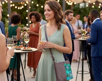 Handmade Crossbody Bag with Front Pocket - Adjustable Strap, Cotton Fabric Everyday Purse