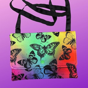 Butterfly Print Crossbody Purse for Kids - Soft Cotton with Snap Closure and 38 Inch Ribbon Strap - Fun and Functional for Young Ones