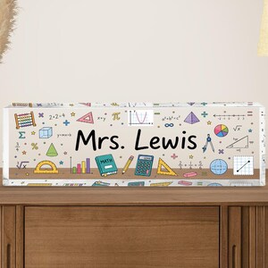 Personalized Math Teacher Acrylic Nameplate: Custom Clear Desk Plaque