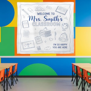 Personalized Teacher Classroom Tapestry: Groovy Decor, Custom Name Banner