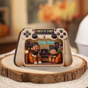 Blocco fotografico in legno personalizzato per gamer: targa personalizzata a tema videogiochi retrò, regalo per la festa del papà per gli appassionati di videogiochi.