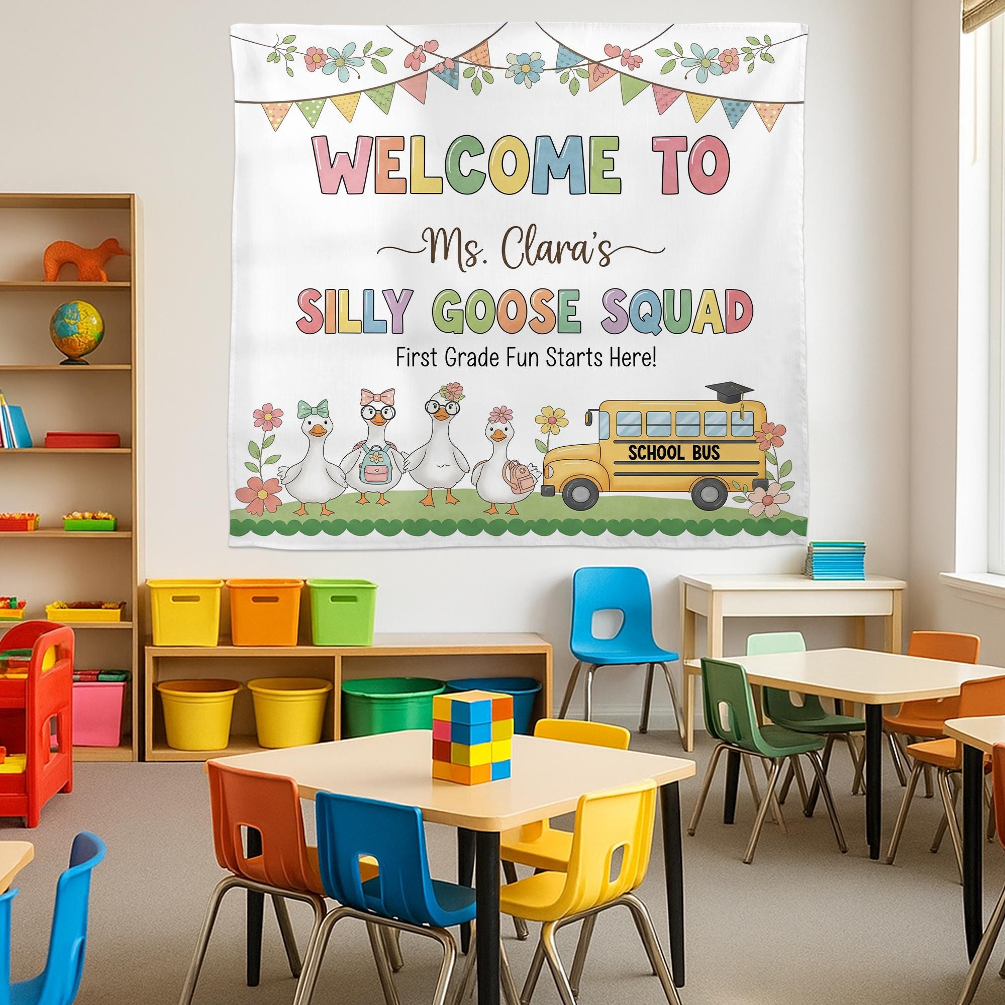 Silly Goose Squad Classroom Tapestry: Custom Teacher Welcome Sign