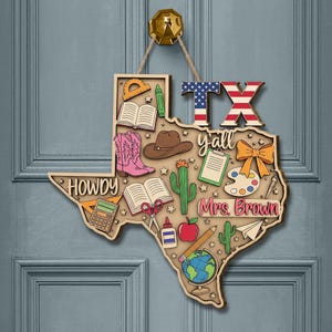Custom Texas Teacher Door Sign: Western Wood Classroom Decor
