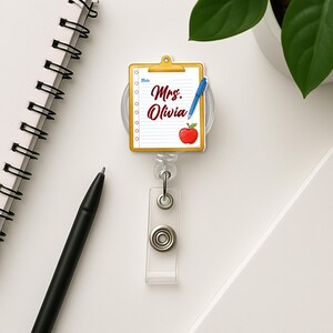 Personalized Teacher Badge Reel: Apple Notepad Design